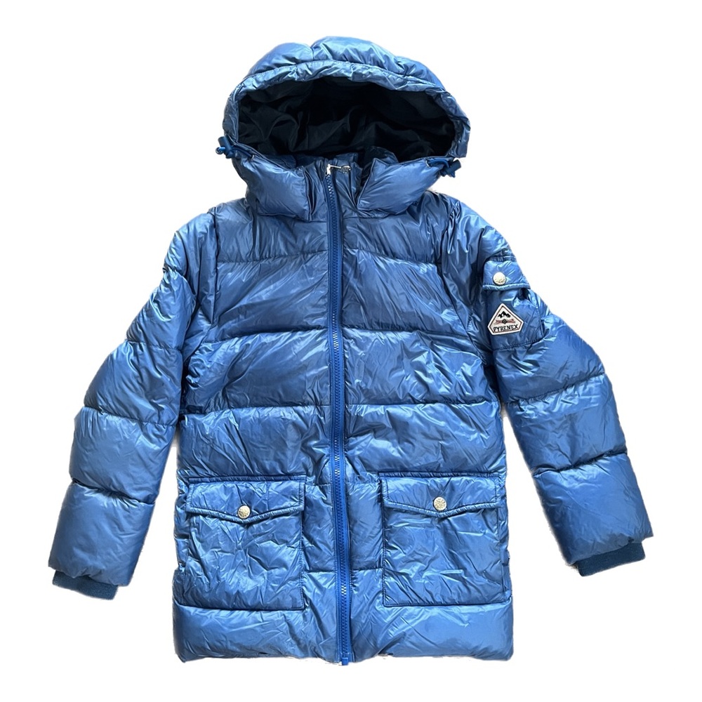 Pyrenex Kids Blue Authentic Shiny Down Puffer Winter Jacket with Hood